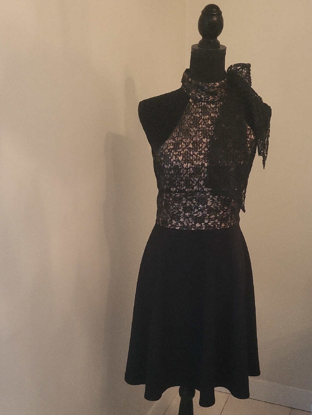 Betsey Johnson Black One-Shoulder Lace Fit & Flare Dress